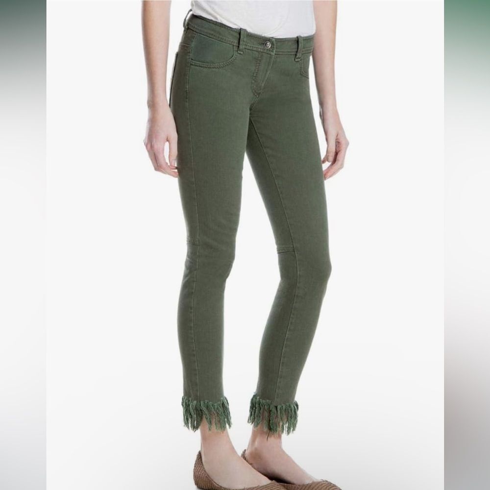 Max Studio Frayed-Hem Skinny Jeans Military Green Size 29